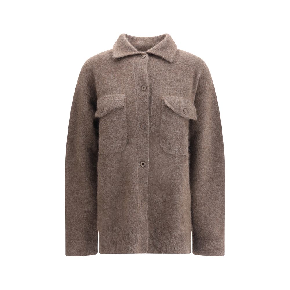 PAROSH Cardigan aus braunem Waschbärpelz