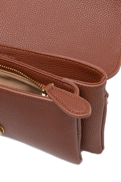 PINKO – Umhängetasche „Riga“ aus braunem Leder „Love Boucle“