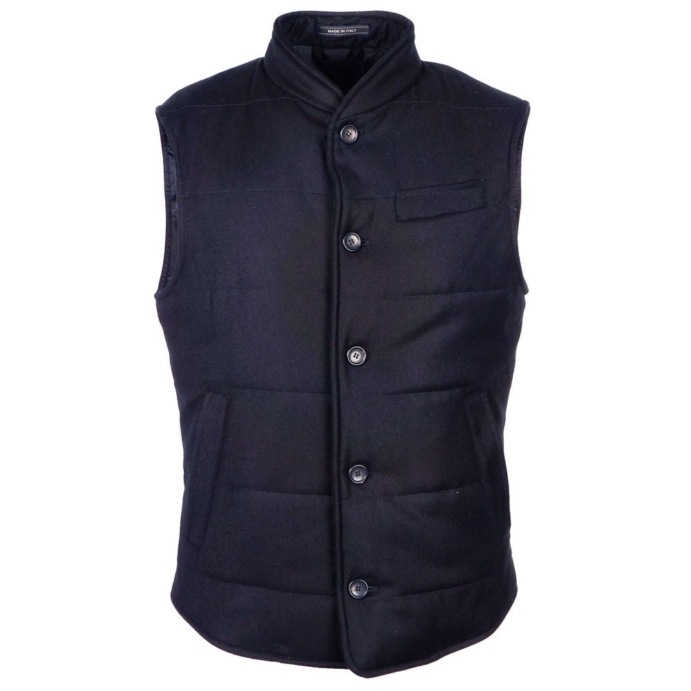 Blaue, ärmellose Wolljacke, Made in Italy