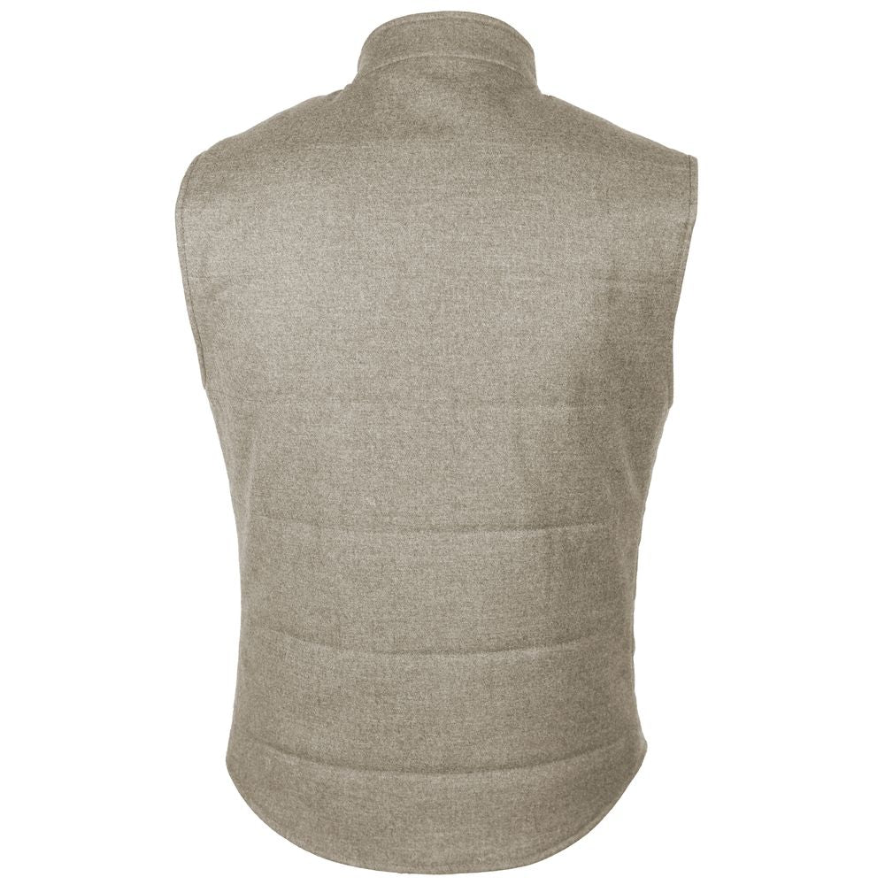 Beigefarbene, ärmellose Wolljacke, Made in Italy