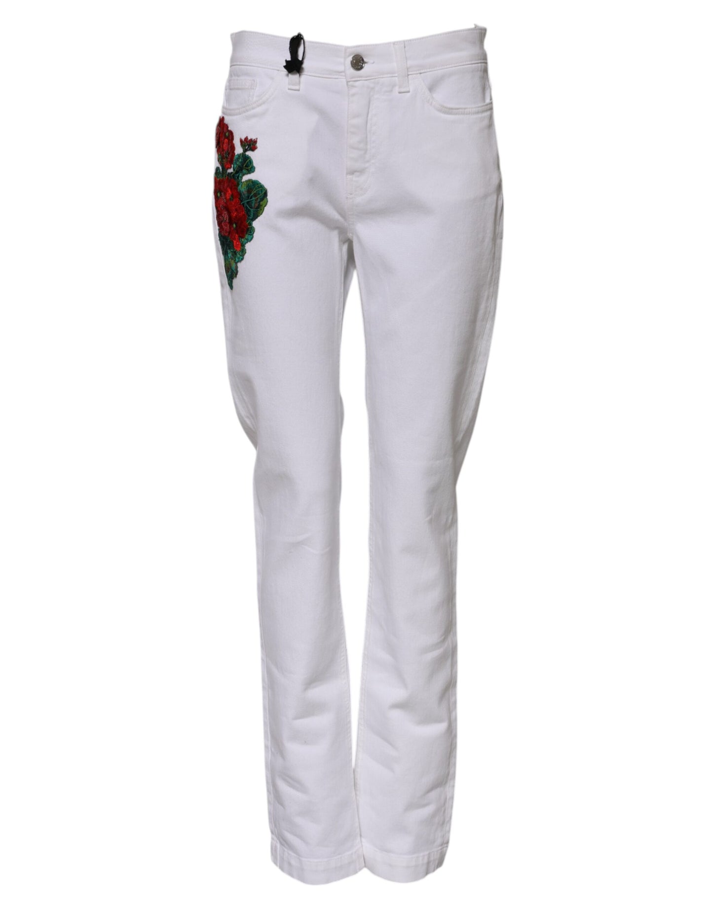 Dolce &amp; Gabbana Weiße, mit Blumenmuster und Pailletten bestickte GIRLY-Jeans