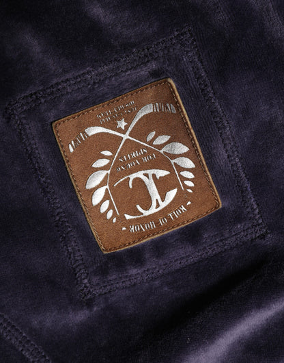 سويت شيرت كافالي كلاس أرجواني من مزيج القطن المخملي بسحاب وغطاء رأس