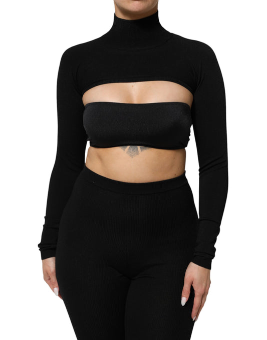 Dolce &amp; Gabbana – Kurzes Rollkragen-Pullover-Oberteil aus schwarzer Viskose
