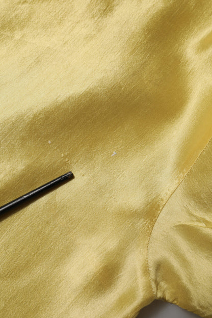 Dolce &amp; Gabbana – Kurzärmliges Oberteil aus Seidensatin mit Blumenspitze in Gelb