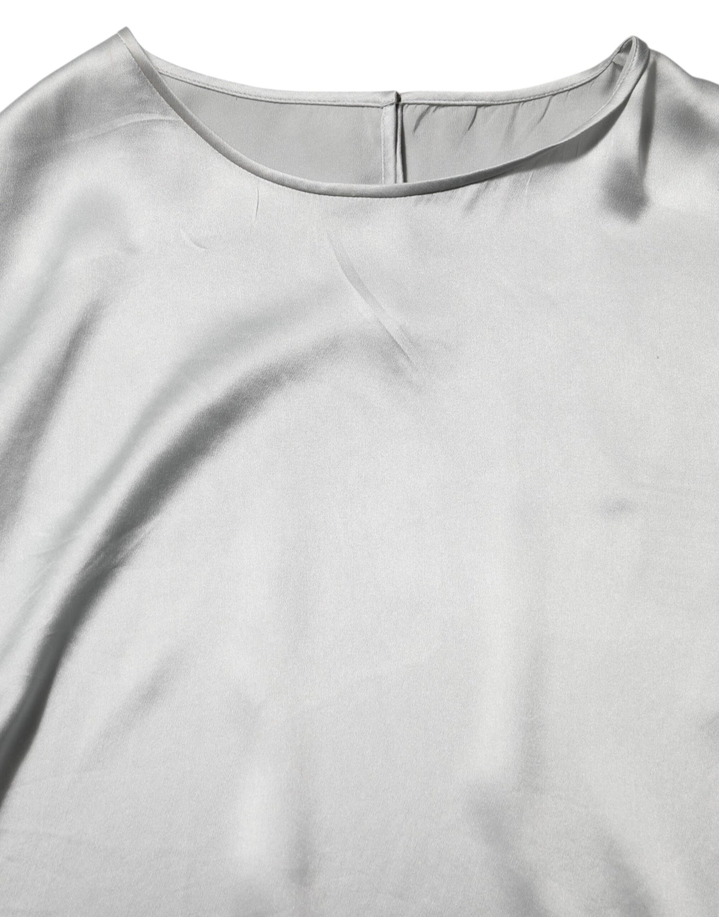 Dolce &amp; Gabbana, langärmliges Oberteil aus Seidensatin mit Blumenspitze in Grau