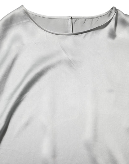 Dolce &amp; Gabbana, langärmliges Oberteil aus Seidensatin mit Blumenspitze in Grau