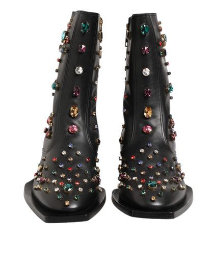 Dolce &amp; Gabbana Schwarze, mit Kristallen verzierte Herren-Kurzstiefel