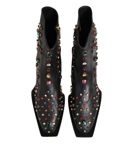 Dolce &amp; Gabbana Schwarze, mit Kristallen verzierte Herren-Kurzstiefel