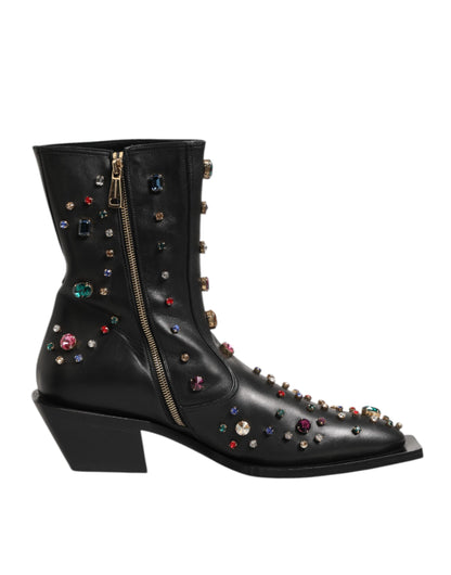 Dolce &amp; Gabbana Schwarze, mit Kristallen verzierte Herren-Kurzstiefel