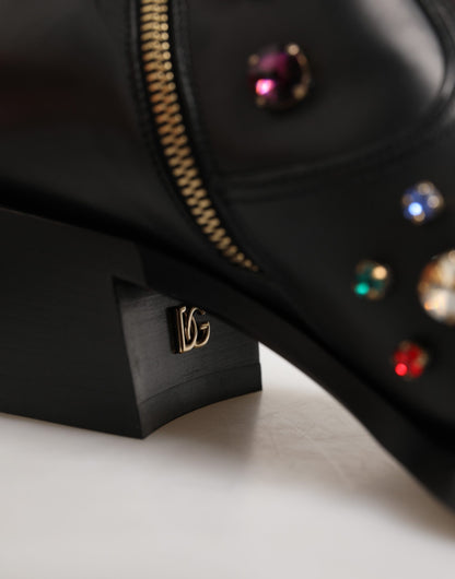 Dolce &amp; Gabbana Schwarze, mit Kristallen verzierte Herren-Kurzstiefel