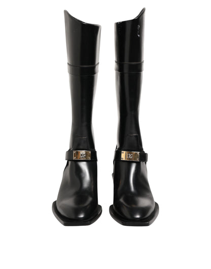 Dolce &amp; Gabbana – Overknee-Stiefel mit Logo-Plakette in Schwarz