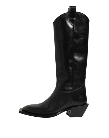 Dolce &amp; Gabbana – Schwarze Overknee-Bikerstiefel aus Leder