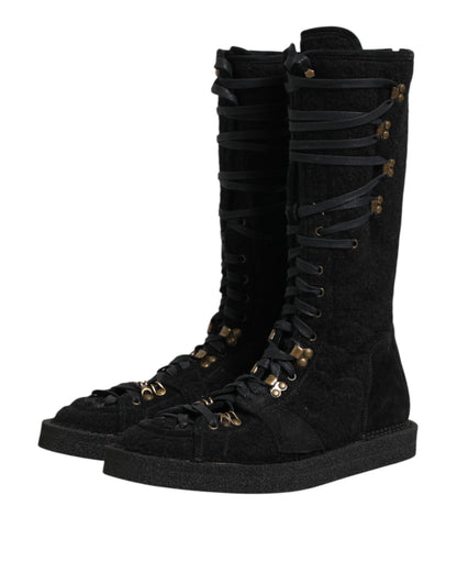 Dolce &amp; Gabbana – Wadenhohe Stiefel aus Wildleder in Schwarz aus Alpakawolle