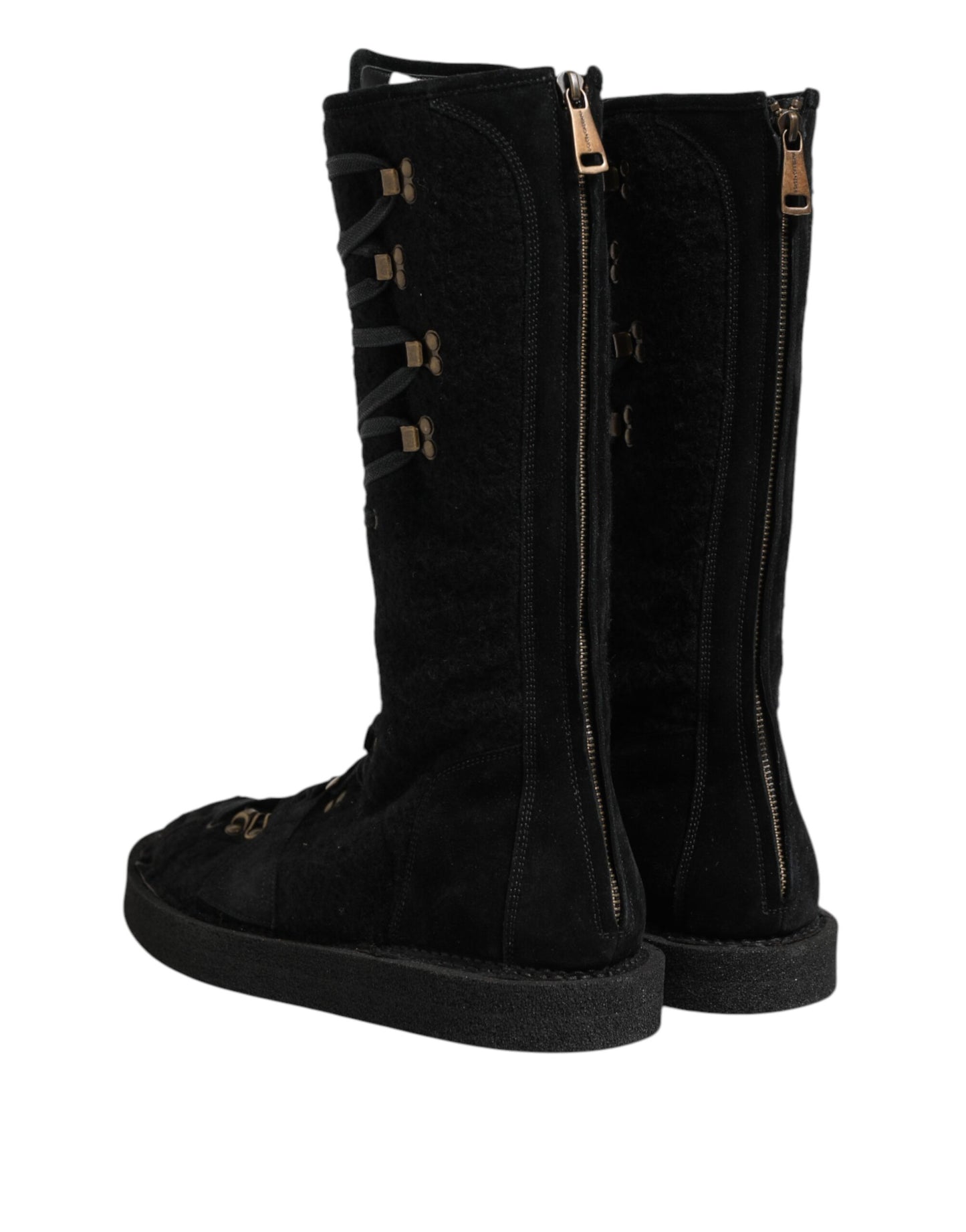 Dolce &amp; Gabbana – Wadenhohe Stiefel aus Wildleder in Schwarz aus Alpakawolle