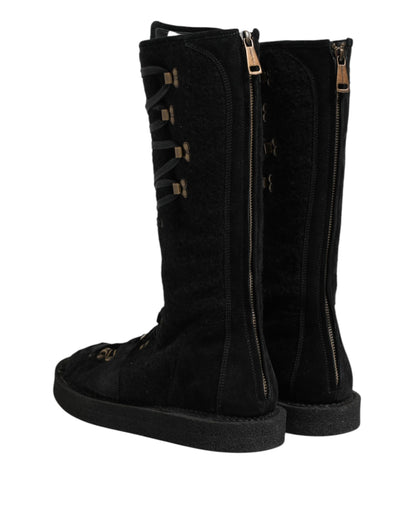 Dolce &amp; Gabbana – Wadenhohe Stiefel aus Wildleder in Schwarz aus Alpakawolle