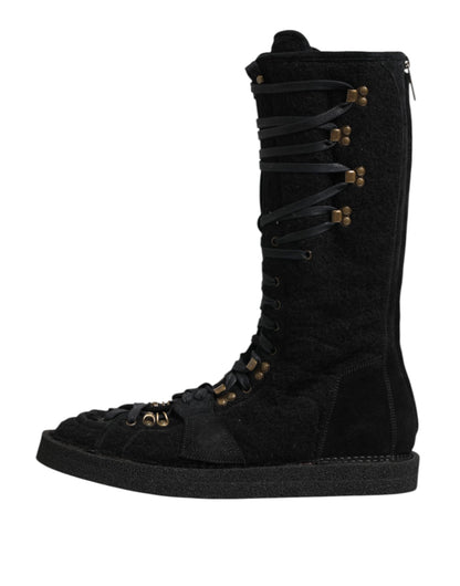 Dolce &amp; Gabbana – Wadenhohe Stiefel aus Wildleder in Schwarz aus Alpakawolle