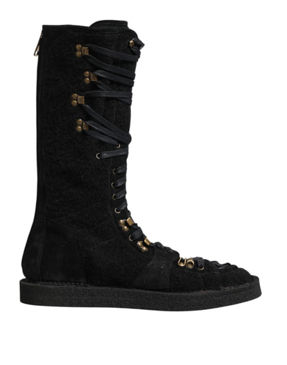 Dolce &amp; Gabbana – Wadenhohe Stiefel aus Wildleder in Schwarz aus Alpakawolle