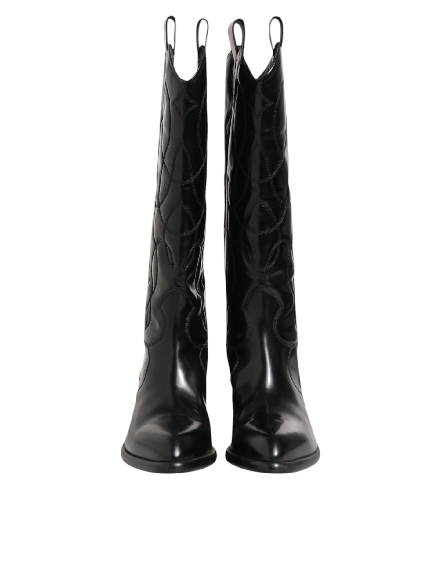 Dolce &amp; Gabbana – Schwarze Overknee-Bikerstiefel aus Leder