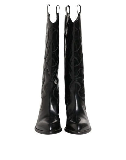 Dolce &amp; Gabbana – Schwarze Overknee-Bikerstiefel aus Leder