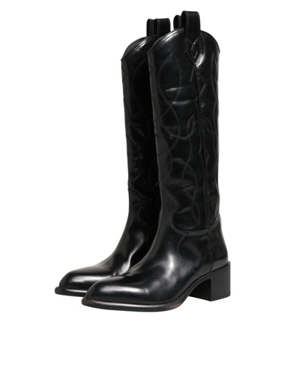 Dolce &amp; Gabbana – Schwarze Overknee-Bikerstiefel aus Leder