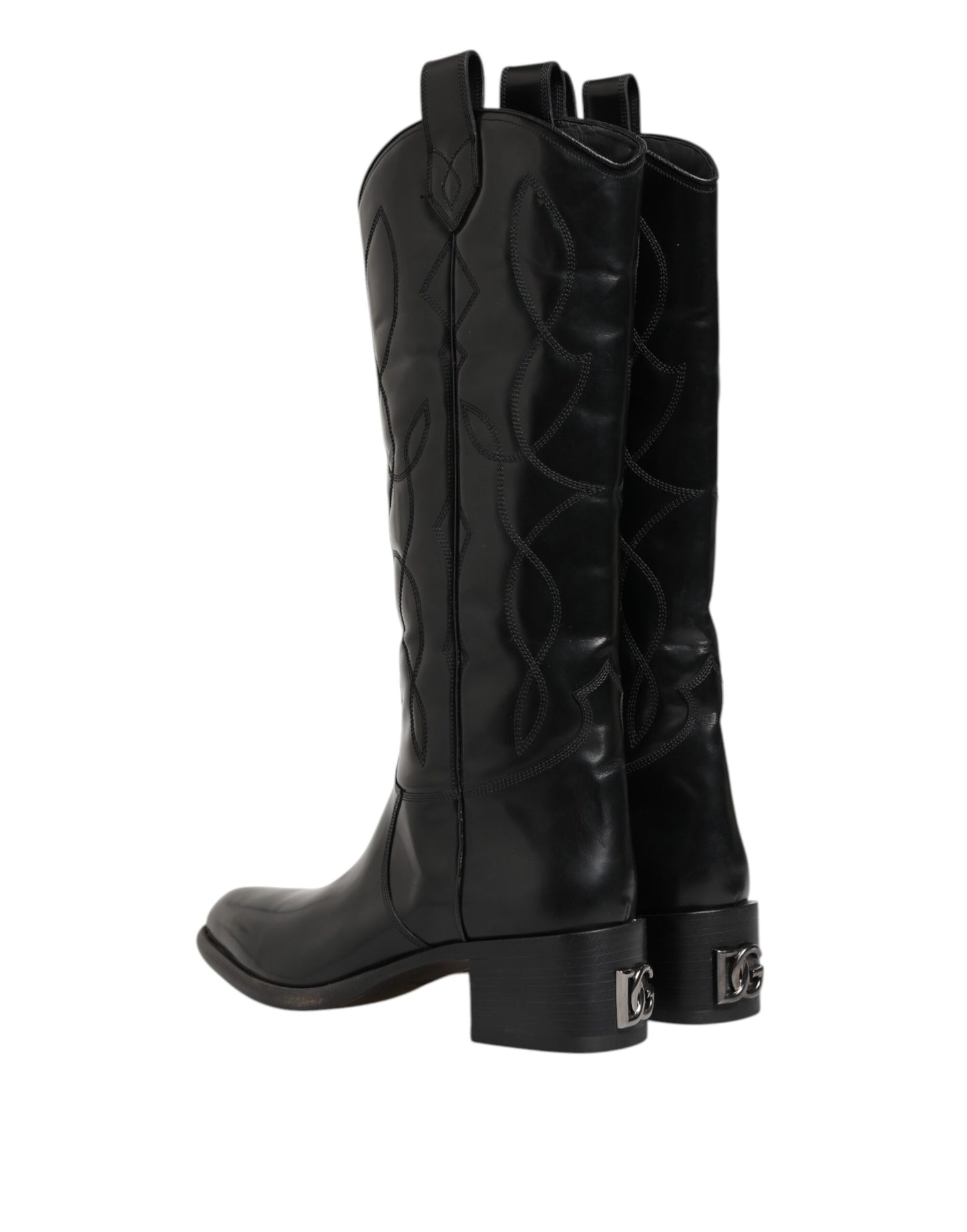 Dolce &amp; Gabbana – Schwarze Overknee-Bikerstiefel aus Leder