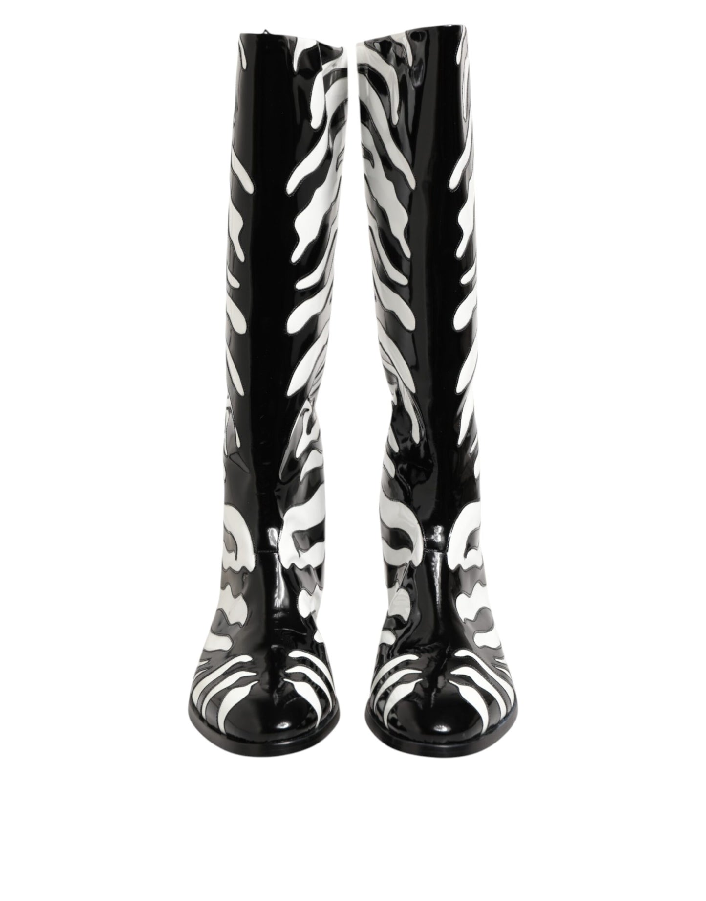 Dolce &amp; Gabbana Schwarz Weiß Zebra Over The Calf Stiefel Schuhe