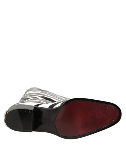 Dolce &amp; Gabbana Schwarz Weiß Zebra Over The Calf Stiefel Schuhe