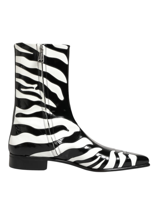 Dolce &amp; Gabbana – Stiefeletten aus Leder mit Zebramuster in Schwarz und Weiß