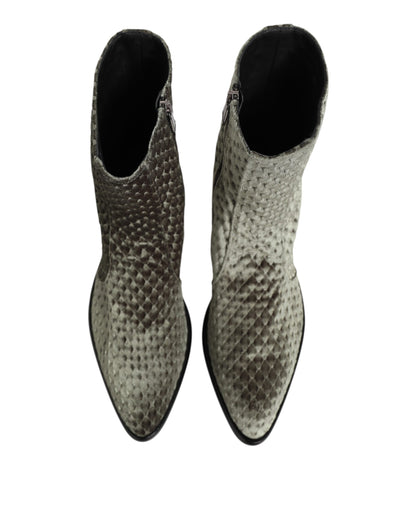 Dolce &amp; Gabbana Graue Baumwollsamt-Kurzstiefel mit mittlerer Wade