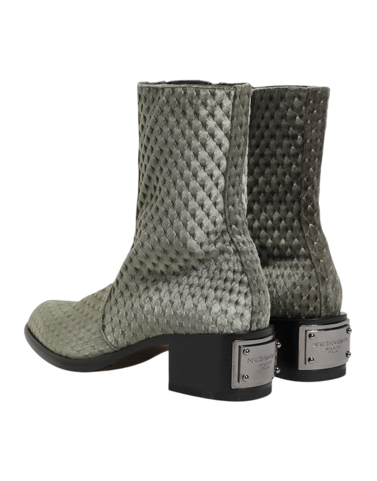 Dolce &amp; Gabbana Graue Baumwollsamt-Kurzstiefel mit mittlerer Wade