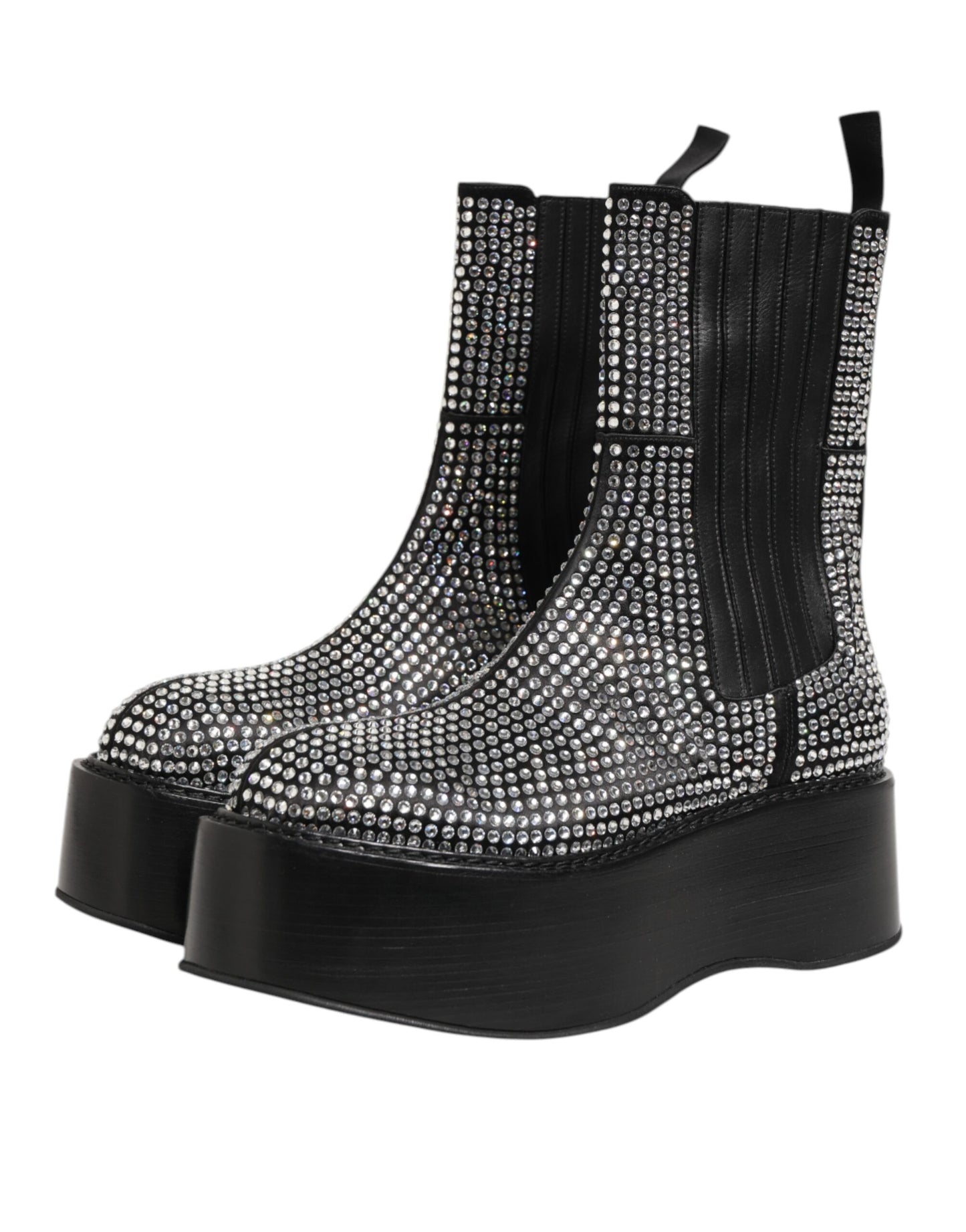 Dolce &amp; Gabbana Schwarze, wadenlange Stiefel mit Kristall-Strass