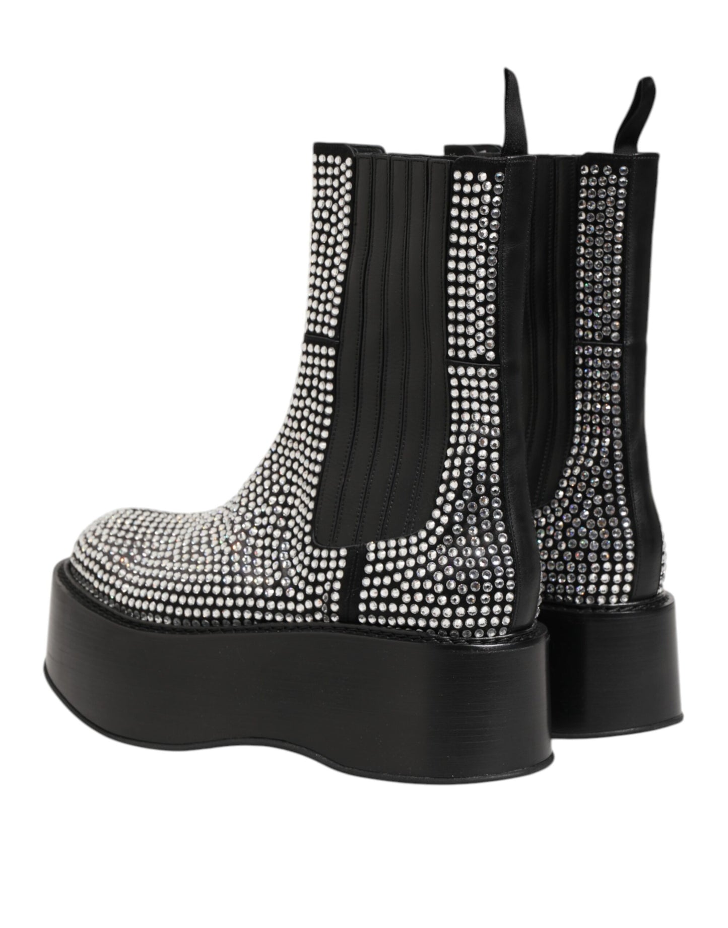 Dolce &amp; Gabbana Schwarze, wadenlange Stiefel mit Kristall-Strass
