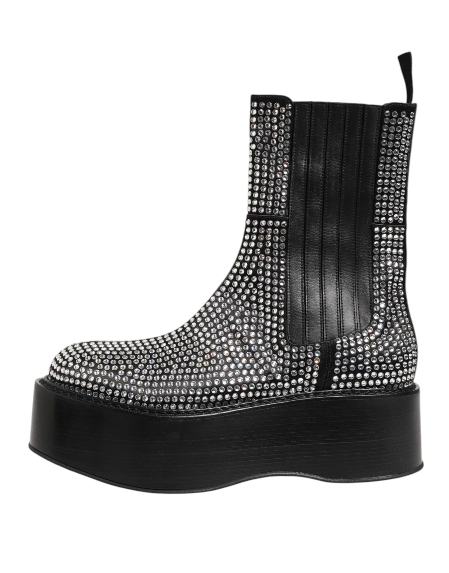 Dolce &amp; Gabbana Schwarze, wadenlange Stiefel mit Kristall-Strass
