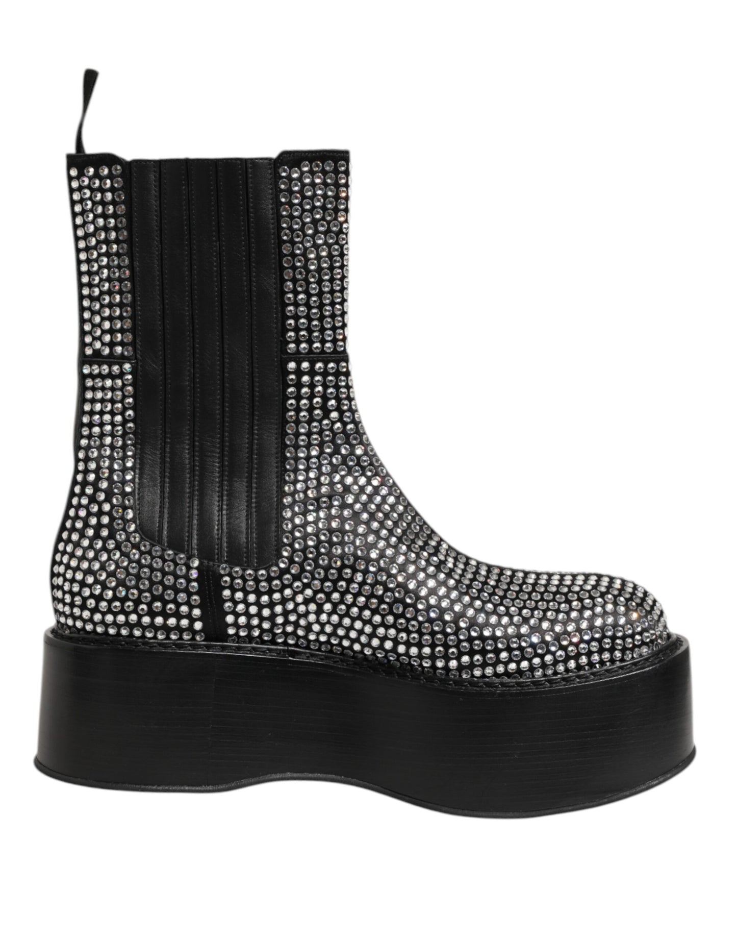 Dolce &amp; Gabbana Schwarze, wadenlange Stiefel mit Kristall-Strass