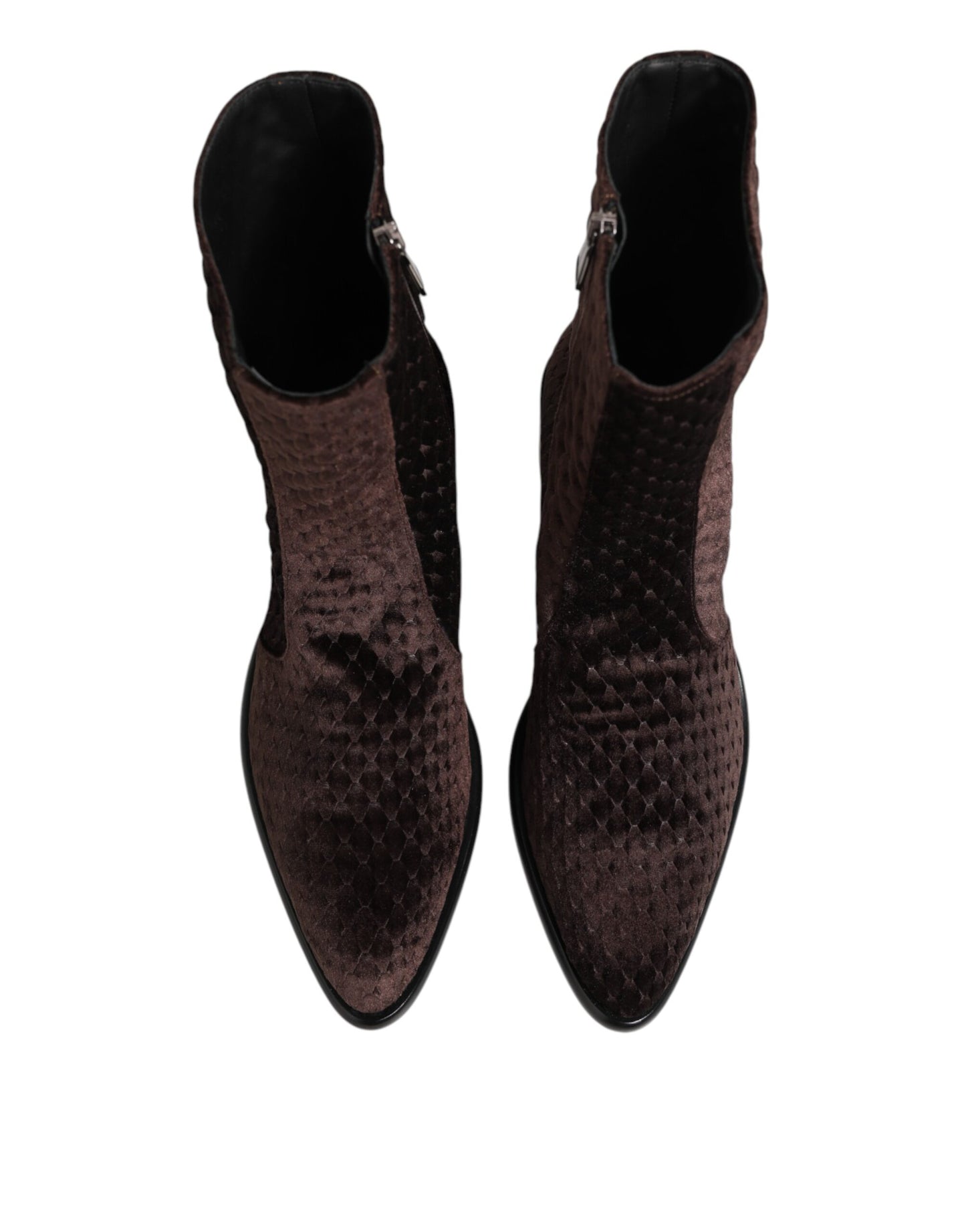 Dolce &amp; Gabbana – Kurze Stiefel aus Baumwollsamt in Braun mit halbhohem Schaft