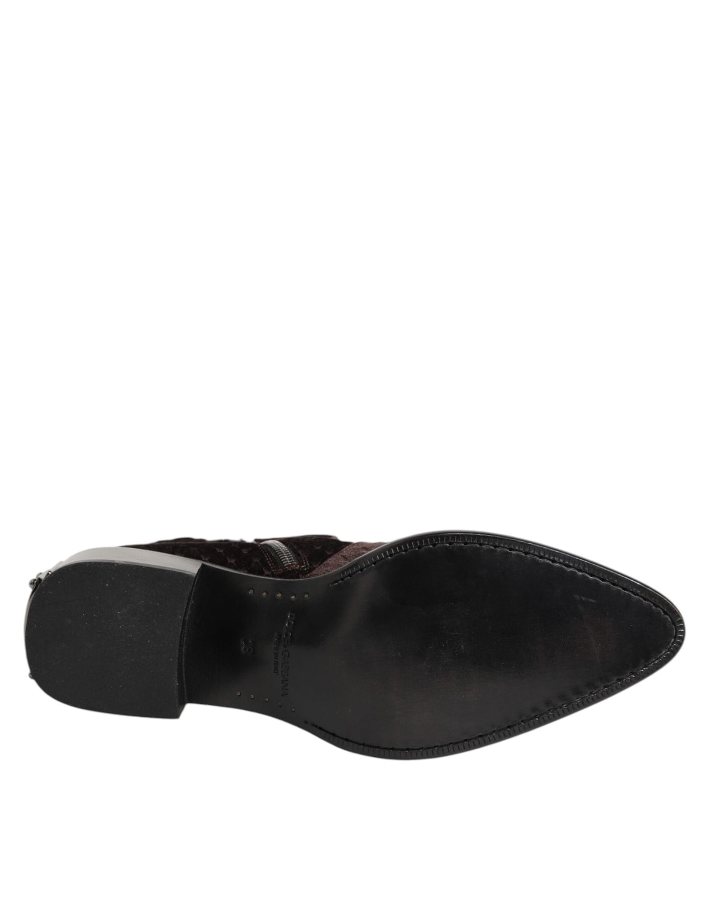 Dolce &amp; Gabbana – Kurze Stiefel aus Baumwollsamt in Braun mit halbhohem Schaft