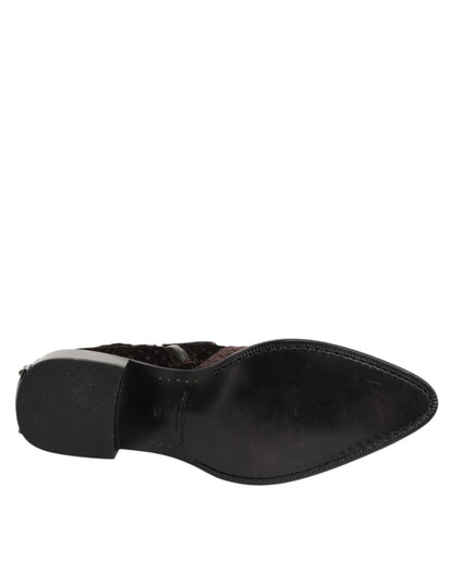 Dolce &amp; Gabbana – Kurze Stiefel aus Baumwollsamt in Braun mit halbhohem Schaft