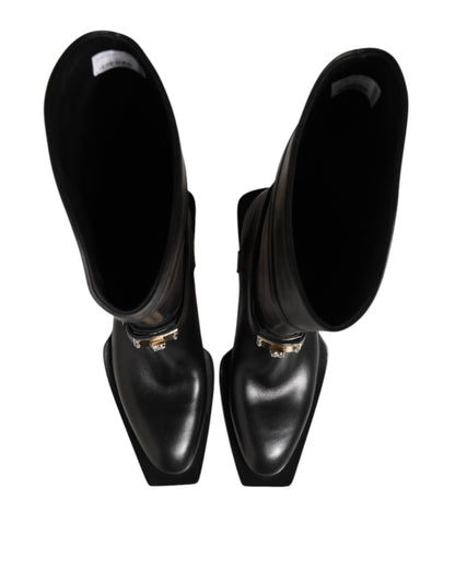 Dolce &amp; Gabbana – Wadenhohe Stiefel mit Logo-Schild in Schwarz