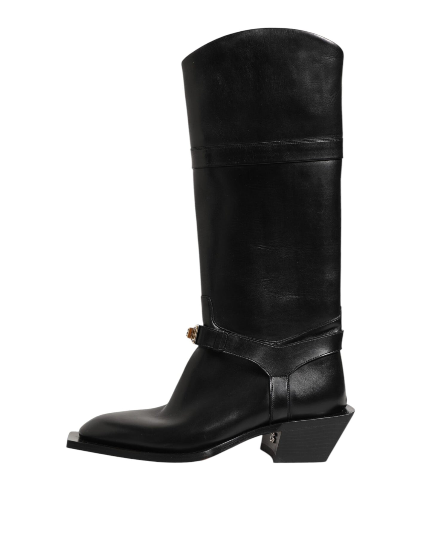 Dolce &amp; Gabbana – Wadenhohe Stiefel mit Logo-Schild in Schwarz