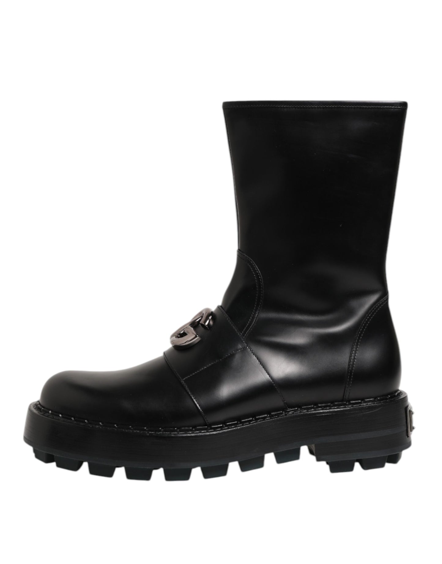 Dolce &amp; Gabbana – Schwarze Bikerstiefel mit Logo-Schild und halbhoher Wadenhöhe