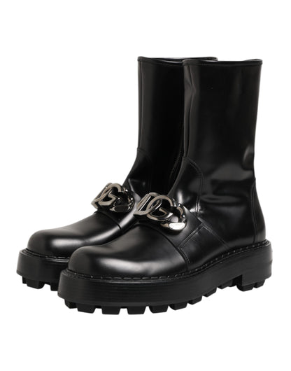 Dolce &amp; Gabbana – Schwarze Bikerstiefel mit Logo-Schild und halbhoher Wadenhöhe