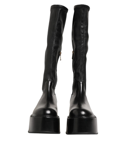 Dolce & Gabbana Black Logo Plaque Over The Calf Boots Shoes