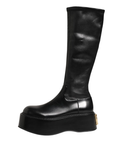 Dolce &amp; Gabbana – Overknee-Stiefel mit Logo-Plakette in Schwarz