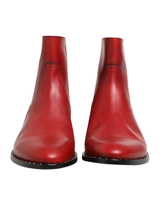 Dolce & Gabbana Red Studded Chelsea Short Ankle Boots Shoes