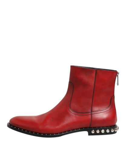 Dolce &amp; Gabbana Rote Chelsea-Stiefeletten mit Nieten