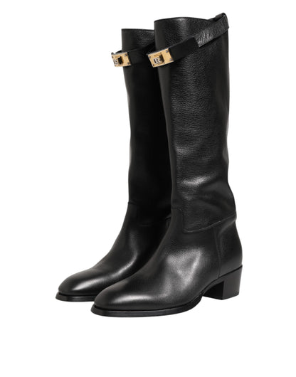 Dolce &amp; Gabbana – Overknee-Stiefel mit Logo-Plakette in Schwarz