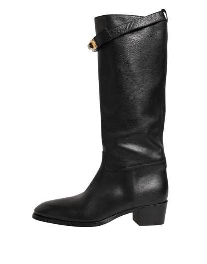 Dolce &amp; Gabbana – Overknee-Stiefel mit Logo-Plakette in Schwarz