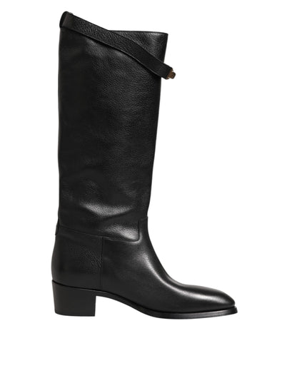 Dolce &amp; Gabbana – Overknee-Stiefel mit Logo-Plakette in Schwarz
