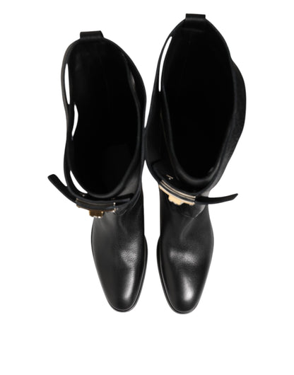 Dolce & Gabbana Black Logo Plaque Over The Calf Boots Shoes