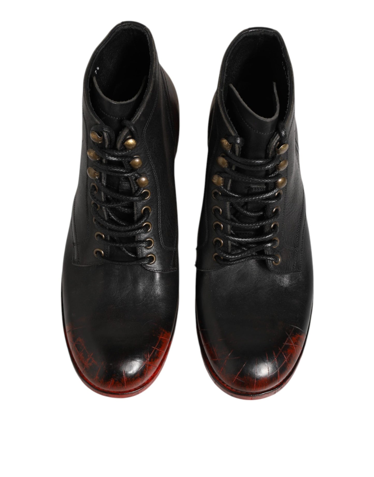 Dolce &amp; Gabbana – Kurze Stiefeletten mit Schnürung in Schwarz und Rot